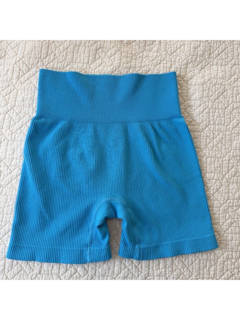 OQQ Biker Shorts Ribbed Knit High Waisted Blue Small Seamless Cycling Outdoors
